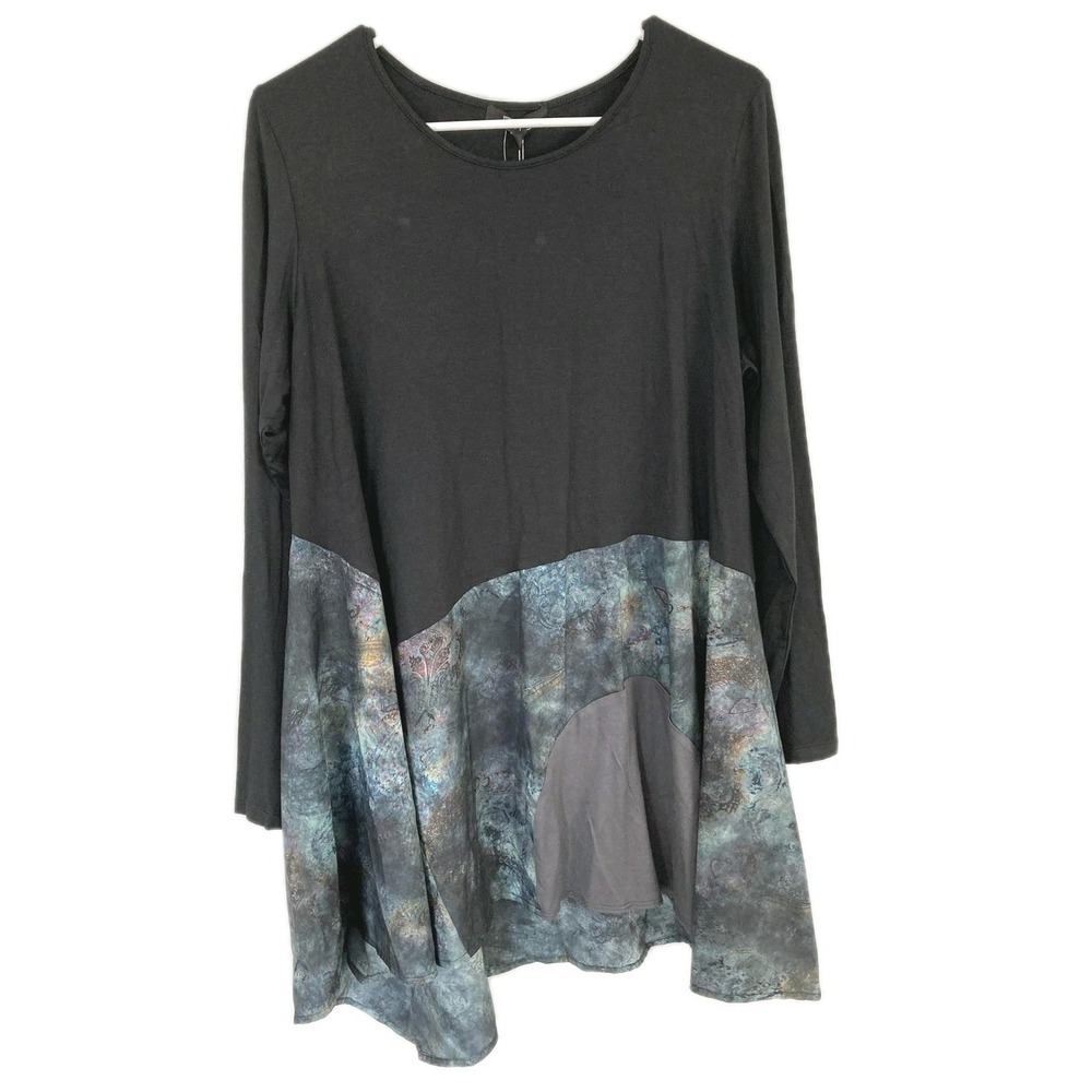 Comfy USA Blouse Women XL Blk Modal Lng Sleeve Kirsten Tunic Paisley Stretch NWT